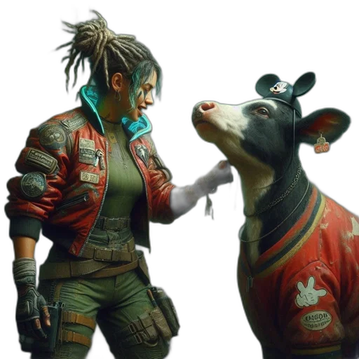 animal, weapon, jacket, concept art, cyberpunk, fantasy art, photorealistic, futuristic transparent PNG cut-out