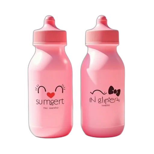 bottle, 3d render, two, identical, pink, plastic, bottles, cartoon transparent PNG cut-out
