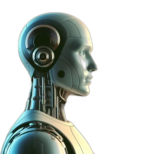 robot, 3d render, cyberpunk, concept art, humanoid, blend, silver, black transparent PNG cut-out