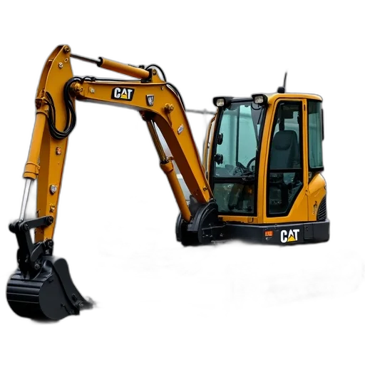 robot, yellow, black, mini, excavator, parked, wet, ground transparent PNG cut-out