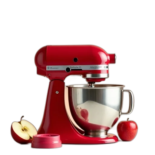 food, robot, 3d render, photorealistic, red, kitchenaid, mixer, bowl transparent PNG cut-out