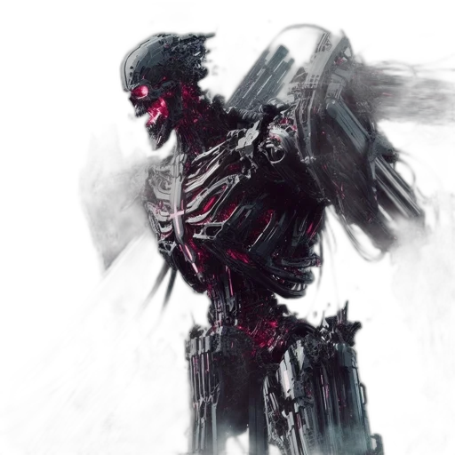 robot, mask, creature, weapon, concept art, fantasy art, cyberpunk, comic book art transparent PNG cut-out