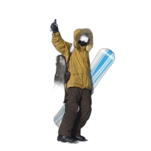 jacket, mask, staff, creature, concept art, snowboarder, yellow, gives transparent PNG cut-out