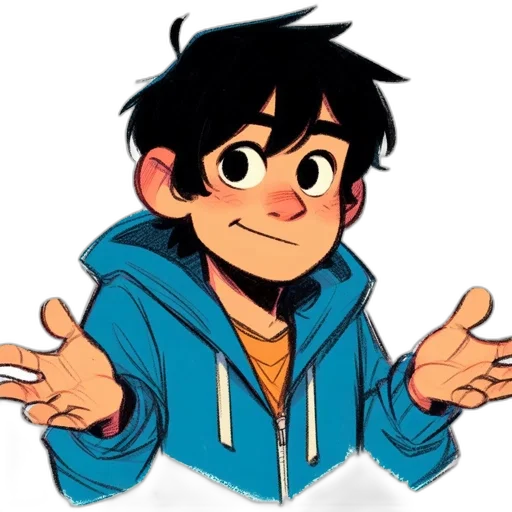 jacket, staff, cartoon, anime, pixel art, concept art, blue, character transparent PNG cut-out