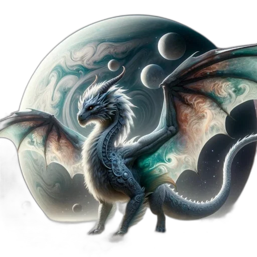 dragon, creature, fantasy art, concept art, photorealistic, 3d render, outer space, blue transparent PNG cut-out