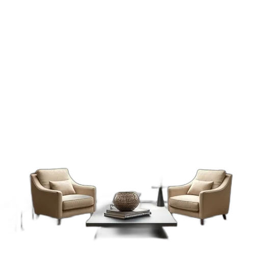 furniture, 3d render, photorealistic, concept art, forest, earth tones, monochrome, spacious transparent PNG cut-out