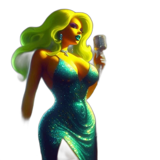 dress, concept art, 3d render, fantasy art, comic book art, underwater, neon lights, green transparent PNG cut-out