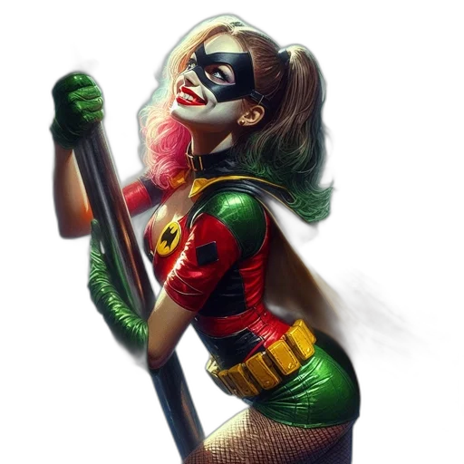 comic book art, concept art, fantasy art, photorealistic, green, figure, resembling, harley transparent PNG cut-out