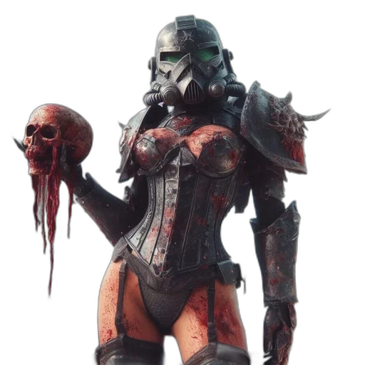 robot, weapon, mask, concept art, fantasy art, 3d render, cyberpunk, red transparent PNG cut-out