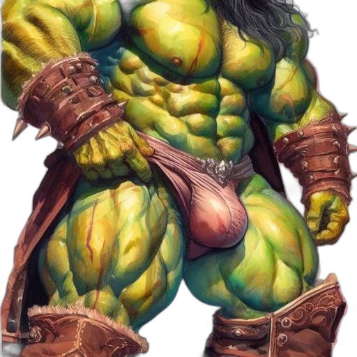 fantasy art, comic book art, concept art, photorealistic, green, muscular, green-skinned, figure transparent PNG cut-out