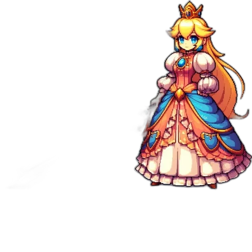 crown, dress, staff, weapon, pixel art, concept art, anime, 3d render transparent PNG cut-out