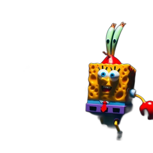 robot, weapon, crown, staff, 3d render, concept art, pixel art, spongebob transparent PNG cut-out