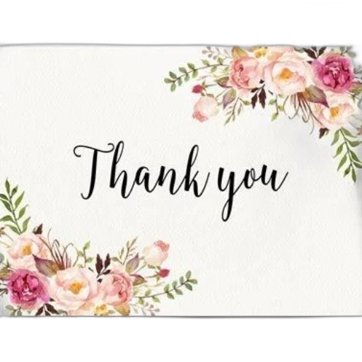 thank, card, floral, design, featuring, pink, green, flowers transparent PNG cut-out