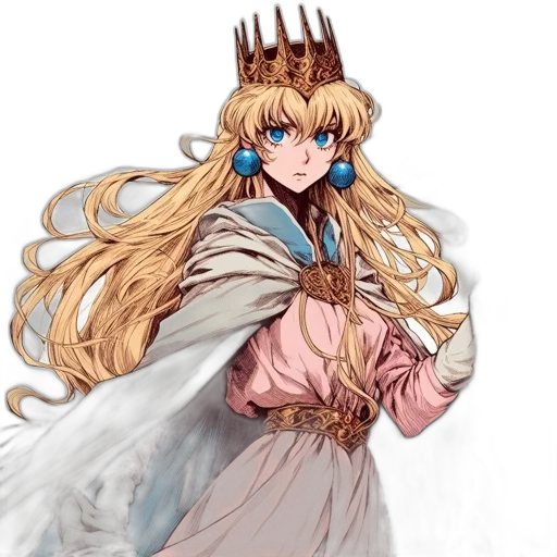 crown, dress, sword, staff, fantasy art, anime, concept art, watercolor transparent PNG cut-out