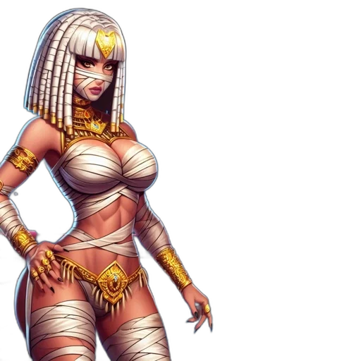 fantasy art, pixel art, concept art, comic book art, golden, female, character, egyptian transparent PNG cut-out