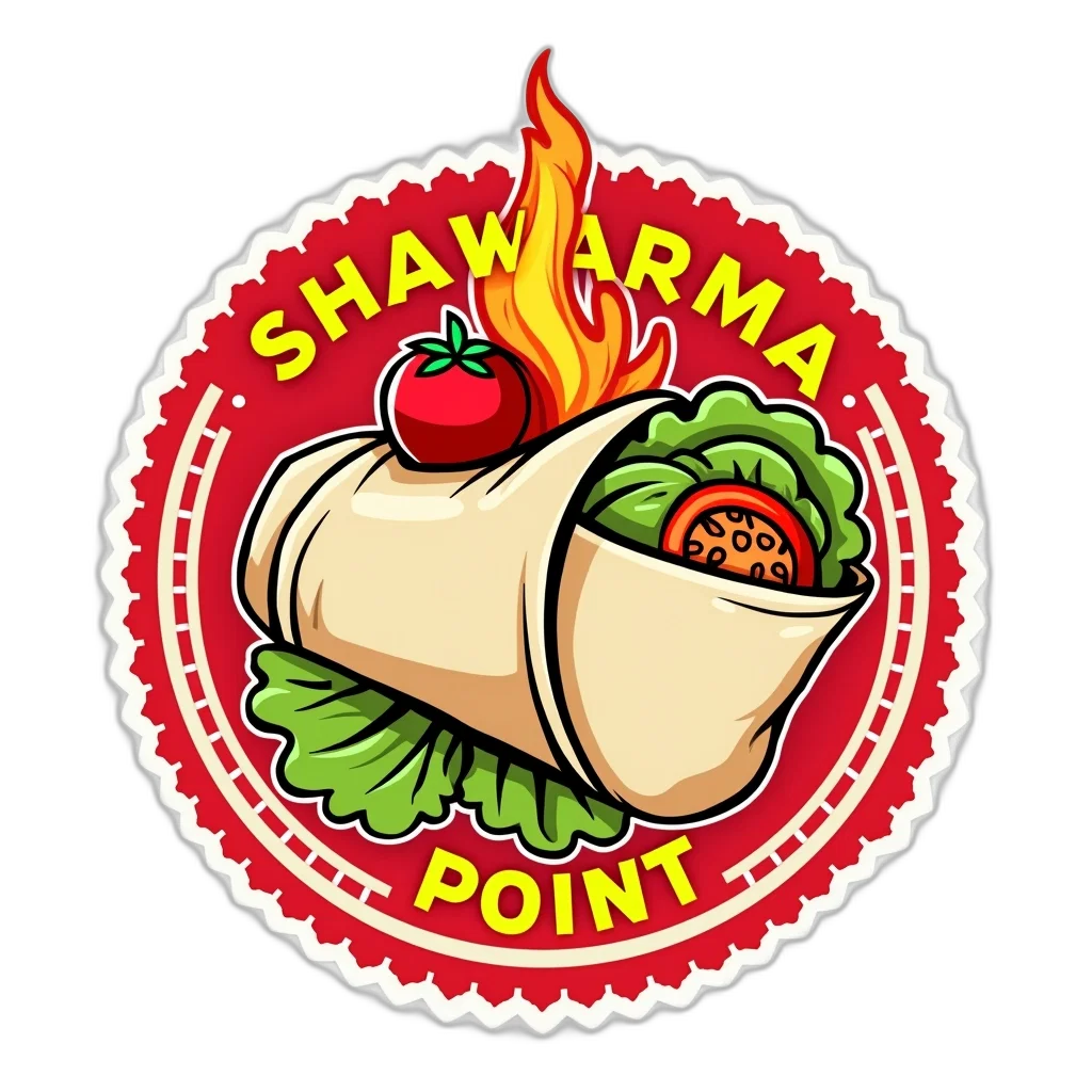 food, pixel art, stylized, illustration, red, white, circular, logo transparent PNG cut-out