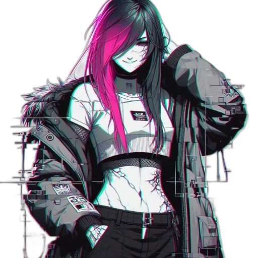 jacket, robot, weapon, creature, cyberpunk, vaporwave, concept art, comic book art transparent PNG cut-out