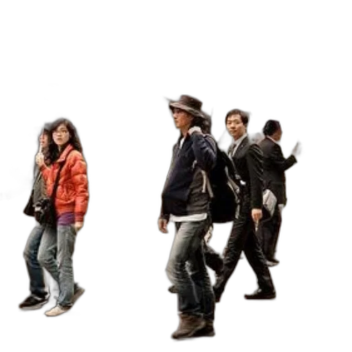 jacket, staff, concept art, 3d render, photorealistic, people, walking, rainy transparent PNG cut-out