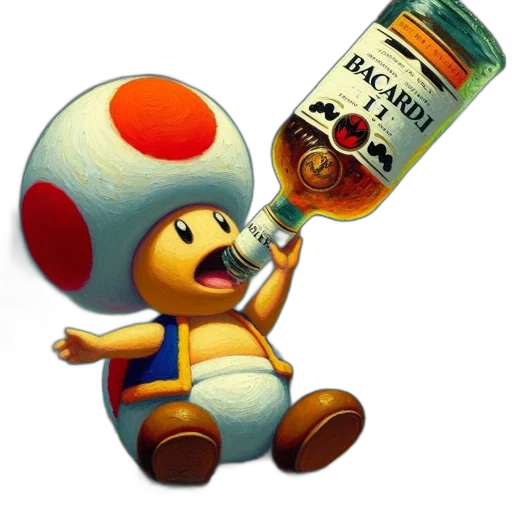 bottle, food, weapon, hat, concept art, 3d render, pixel art, cartoonish transparent PNG cut-out