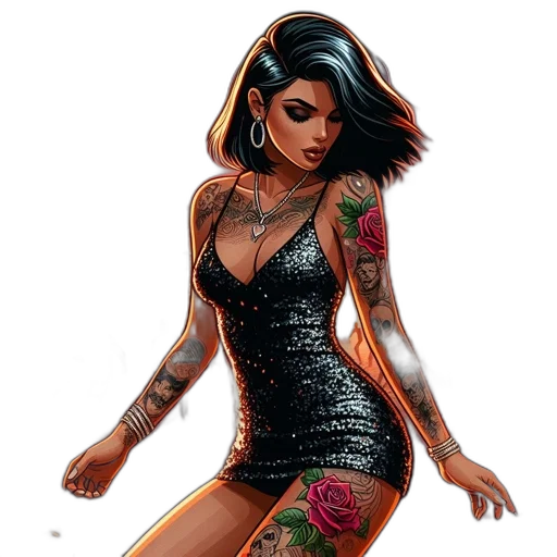 dress, comic book art, concept art, fantasy art, cartoon, dark, elegant, woman transparent PNG cut-out