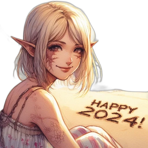 concept art, fantasy art, watercolor, pixel art, pastel, woman, elf-like, ears transparent PNG cut-out