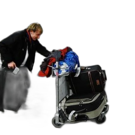 robot, staff, 3d render, person, motion, airport, pulling, cart transparent PNG cut-out