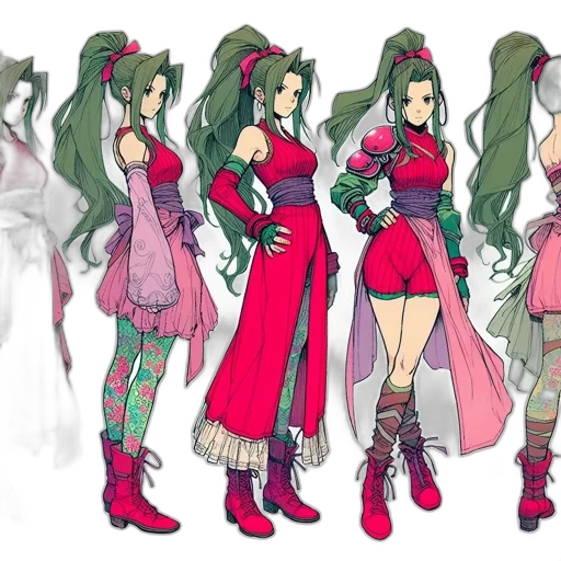 dress, concept art, fantasy art, anime, comic book art, green, red, colorful transparent PNG cut-out