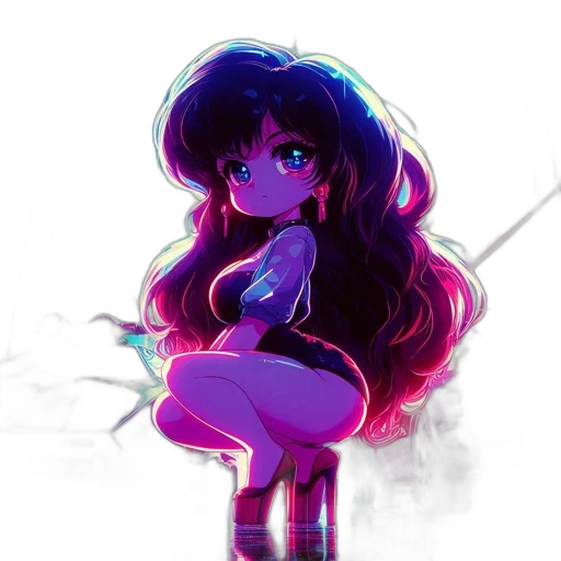 hair, dress, staff, umbrella, vaporwave, anime, pixel art, concept art transparent PNG cut-out