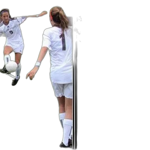 two, images, female, soccer, player, white, uniform, kicking transparent PNG cut-out
