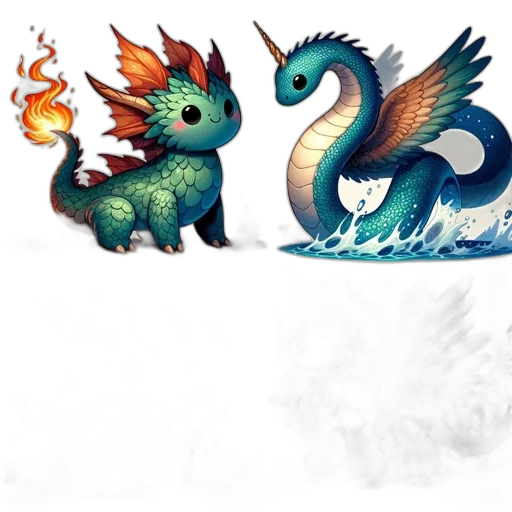 dragon, creature, concept art, fantasy art, pixel art, watercolor, fire, colorful transparent PNG cut-out