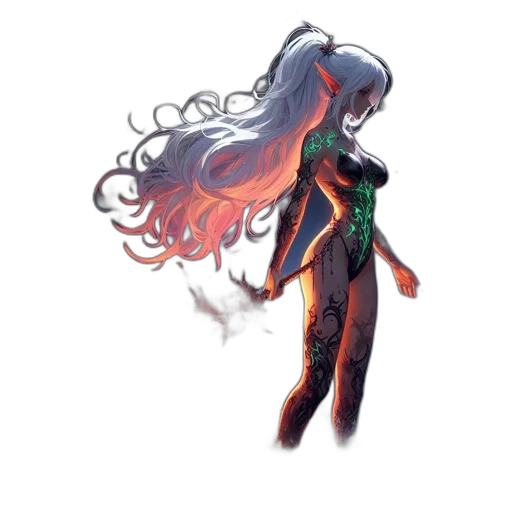 hair, dress, creature, concept art, comic book art, fantasy art, cyberpunk, outer space transparent PNG cut-out