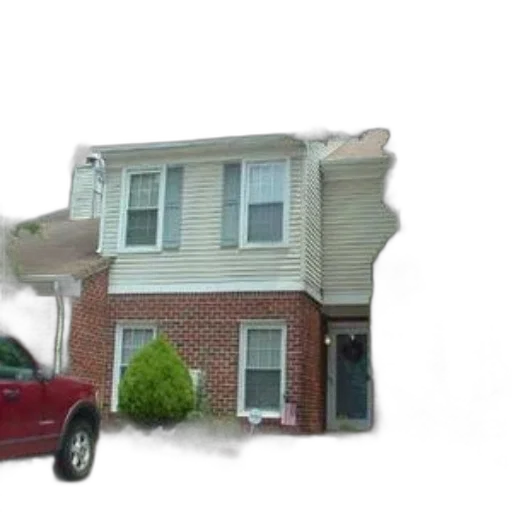 building, car, 3d render, city street, two-story, townhouse, brick, siding transparent PNG cut-out