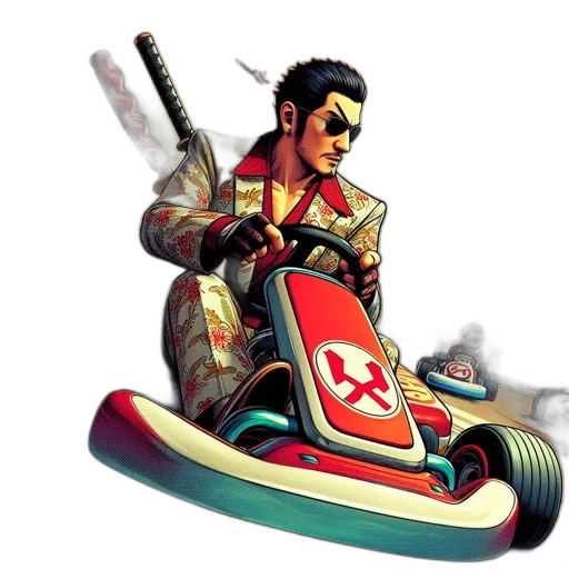 concept art, comic book art, pixel art, cartoon, man, drives, mario, kart transparent PNG cut-out