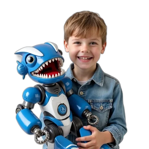 robot, creature, 3d render, young, boy, holding, blue, white transparent PNG cut-out