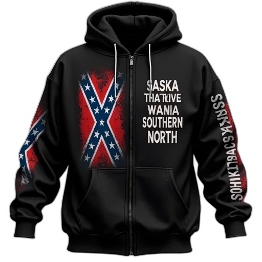 jacket, black, hoodie, graphic, design, featuring, confederate, flag transparent PNG cut-out