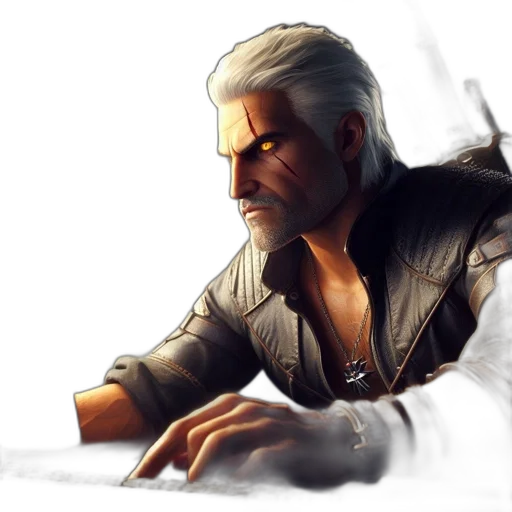 jacket, weapon, staff, concept art, fantasy art, photorealistic, 3d render, man transparent PNG cut-out
