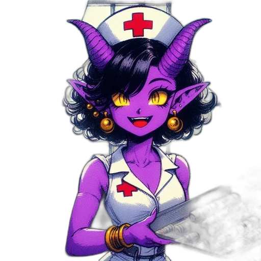 staff, fantasy art, pixel art, concept art, comic book art, animated, demon-nurse, character transparent PNG cut-out