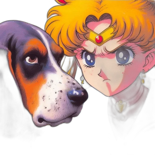 watercolor, anime, concept art, photorealistic, intimate, portrait, soulful, canine transparent PNG cut-out
