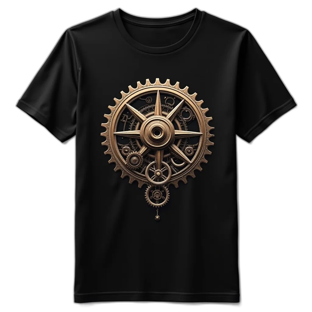 3d render, black, t-shirt, detailed, design, various, gears, mechanical transparent PNG cut-out