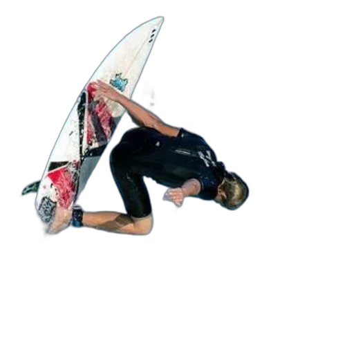 surfer, black, wetsuit, performs, aerial, trick, white, surfboard transparent PNG cut-out