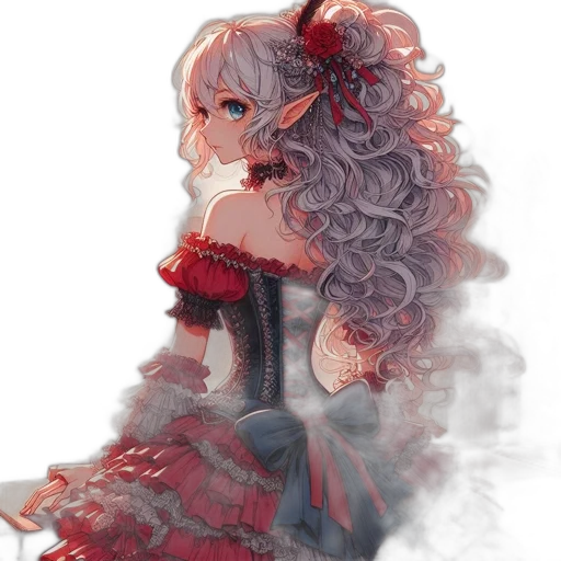 dress, crown, hair, staff, anime, fantasy art, pixel art, concept art transparent PNG cut-out