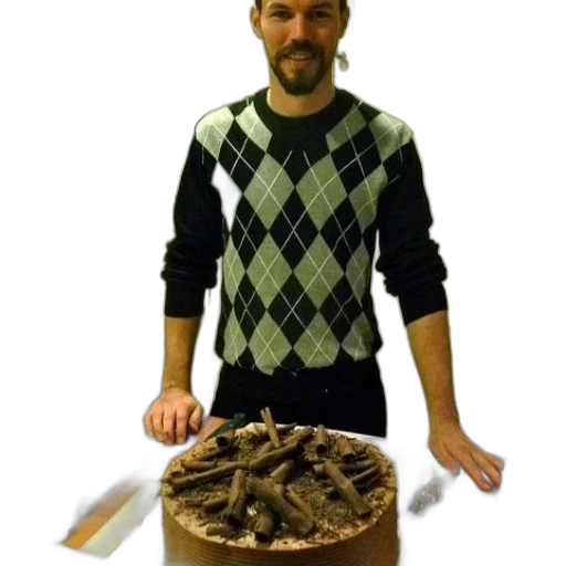 staff, jacket, sword, furniture, forest, fire, earth tones, man transparent PNG cut-out
