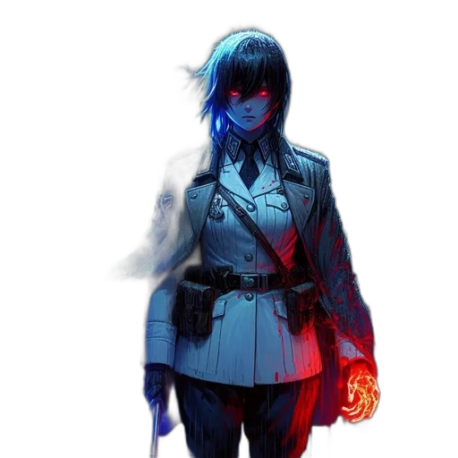jacket, staff, robot, mask, concept art, cyberpunk, comic book art, fantasy art transparent PNG cut-out