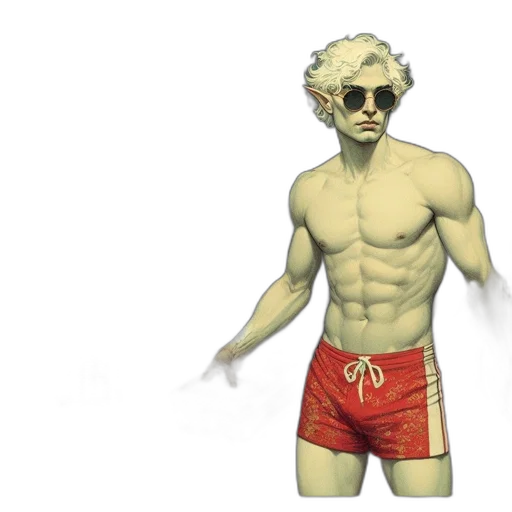 concept art, 3d render, pixel art, fantasy art, man, white, hair, sunglasses transparent PNG cut-out