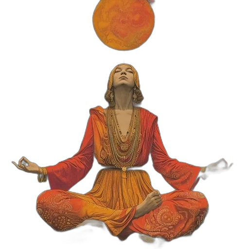 concept art, 3d render, photorealistic, outer space, woman, red, orange, robe transparent PNG cut-out