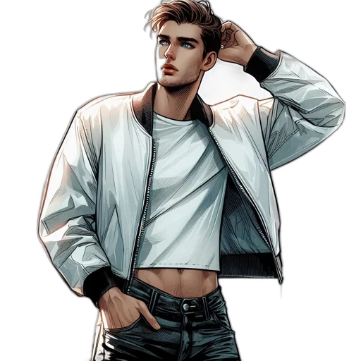 jacket, comic book art, concept art, cyberpunk, pixel art, monochrome, earth tones, dark transparent PNG cut-out