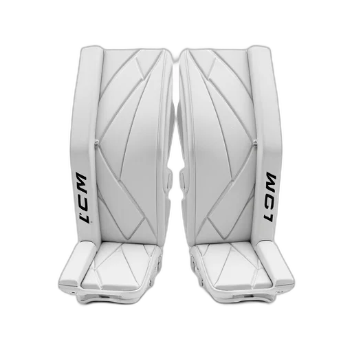 white, hockey, goalie, pad, brand, ccm, number, front transparent PNG cut-out