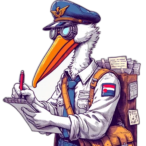 staff, jacket, concept art, cartoon, pixel art, comic book art, anthropomorphic, pelican transparent PNG cut-out