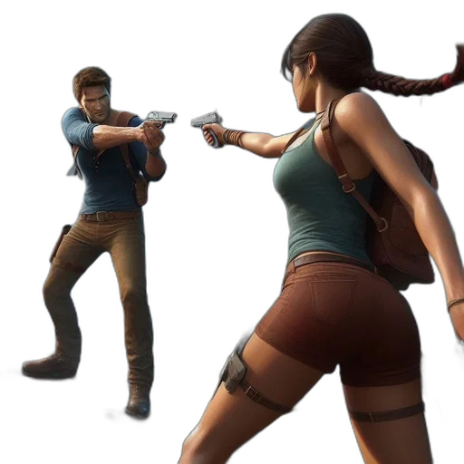 weapon, concept art, 3d render, two, individuals, face, off, amidst transparent PNG cut-out
