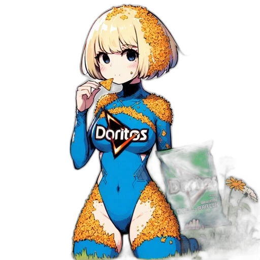 dress, robot, food, anime, cartoon, pixel art, vaporwave, blonde-haired transparent PNG cut-out